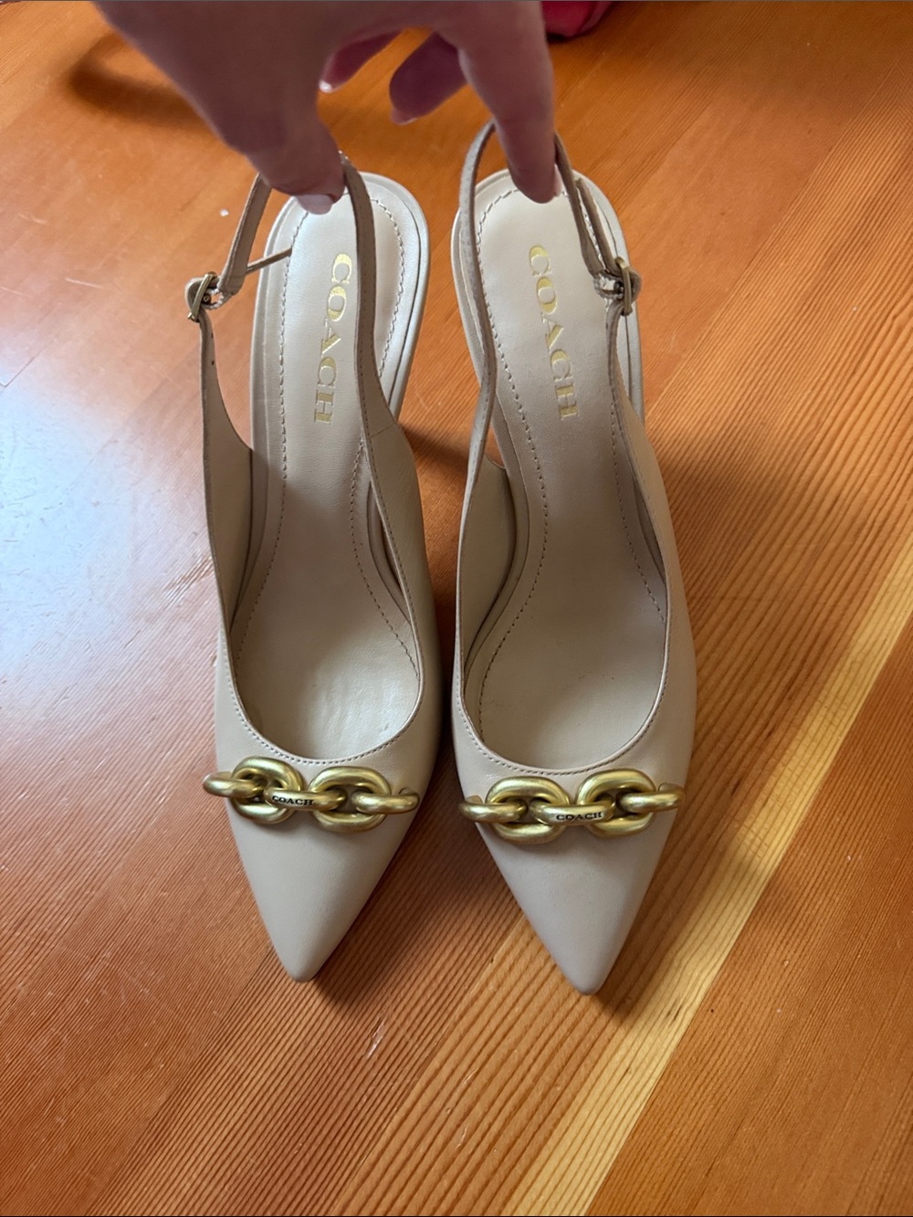 Coach Slingback Heels with gold chain